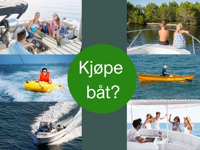 Bilde av forskjellige båter med tekst "kjøpe båt?"